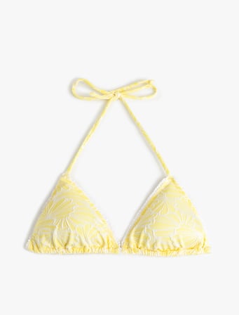 Floral Dokulu Boyundan Bağlamalı Üçgen Bikini Üstü