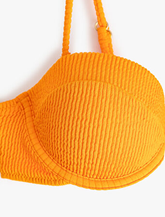 Çıkarılabilir Askılı Dokulu Balenli Straplez Bikini Üst