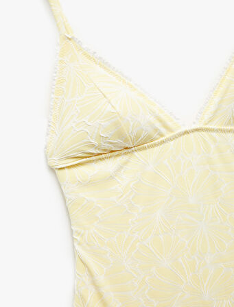 Floral Dokulu İnce Askılı Mayo