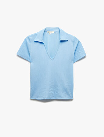 Regular Fit Dokulu Kısa Kollu V Polo Yaka Tişört