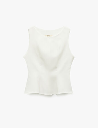 Peplum Kesim Yuvarlak Yaka Kolsuz Bluz