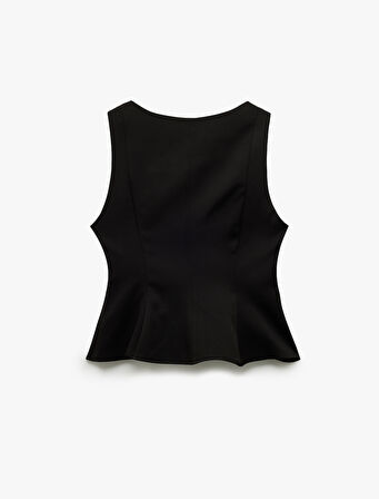 Peplum Kesim Yuvarlak Yaka Kolsuz Bluz