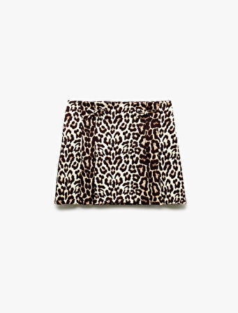 A Kesim Fiyonk Detaylı Leopar Desenli Mini Etek