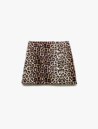 A Kesim Fiyonk Detaylı Leopar Desenli Mini Etek
