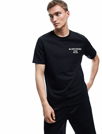 Kısa Kollu Bisiklet Yaka Baskılı Oversize Spor Tişört