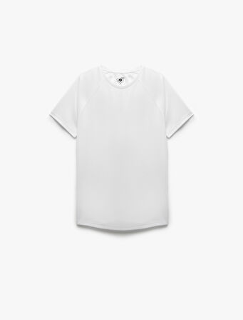 Kısa Kollu Bisiklet Yaka Reglan Kol Arkası Baskılı Slim Fit Spor Tişört