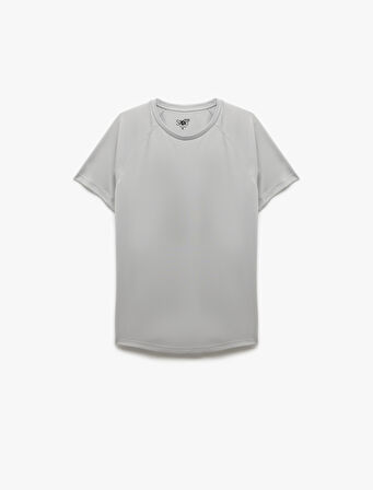 Kısa Kollu Bisiklet Yaka Reglan Kol Arkası Baskılı Slim Fit Spor Tişört