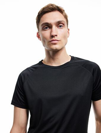 Kısa Kollu Bisiklet Yaka Reglan Kol Arkası Baskılı Slim Fit Spor Tişört