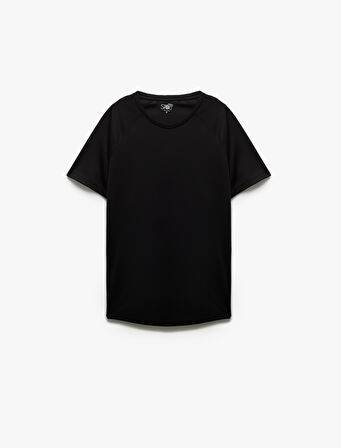 Kısa Kollu Bisiklet Yaka Reglan Kol Arkası Baskılı Slim Fit Spor Tişört