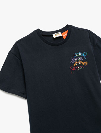 Bisiklet Yaka Kısa Kollu Ninja Kaplumbağalar Baskılı Pamuklu Oversize Tişört