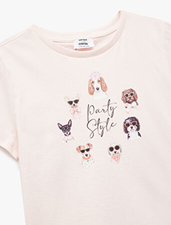 Köpek Baskılı Pamuklu Crop Tişört