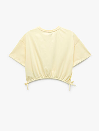 Pamuklu Bisiklet Yaka Kısa Kollu Kedicik Baskılı Tişört