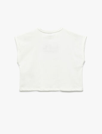 Nakış Detaylı Kısa Kollu Bisiklet Yaka Pamuklu Crop Tişört