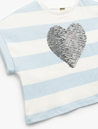 Pullu Payetli Bisiklet Yaka Kısa Kollu Pamuklu Tişört