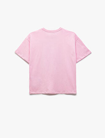 Kısa Kollu Bisiklet Yaka Pamuklu Fiyonklu Köpek Baskılı Tişört