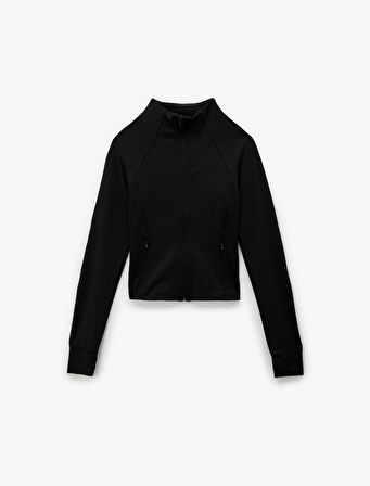 Slim Fit Uzun Kollu Fermuarlı Dik Yaka Spor Sweatshirt