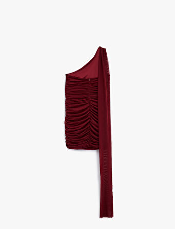 Tek Omuz Drapeli Kolsuz Bodycon Mini Elbise