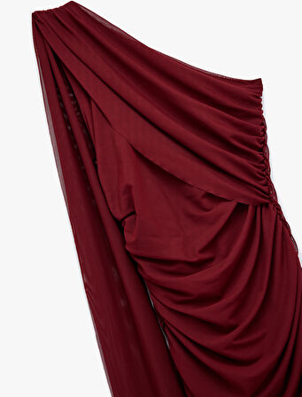 Tek Omuz Drapeli Kolsuz Bodycon Mini Elbise