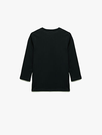 Pamuklu Uzun Kollu Bisiklet Yaka Baskılı Tişört