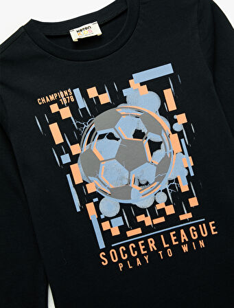 Pamuklu Uzun Kollu Bisiklet Yaka Baskılı Tişört