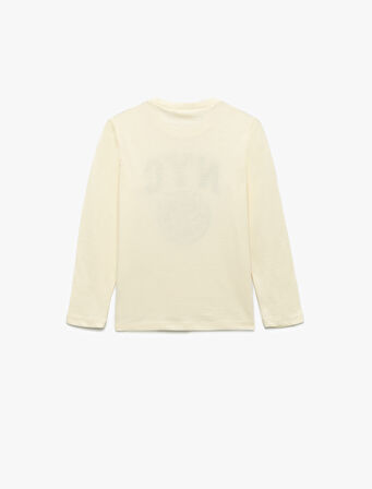 Pamuklu Uzun Kollu Bisiklet Yaka Baskılı Tişört