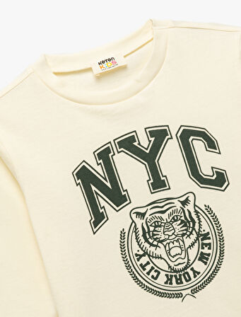 Pamuklu Uzun Kollu Bisiklet Yaka Baskılı Tişört