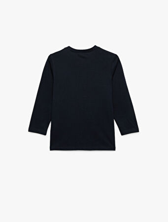 Pamuklu Uzun Kollu Bisiklet Yaka Uzay Baskılı Tişört