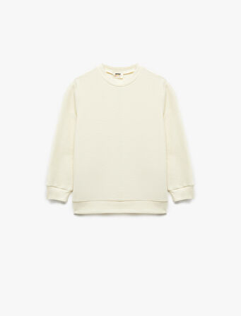 Pamuklu Uzun Kollu Bisiklet Yaka Basic Okul Sweatshirt