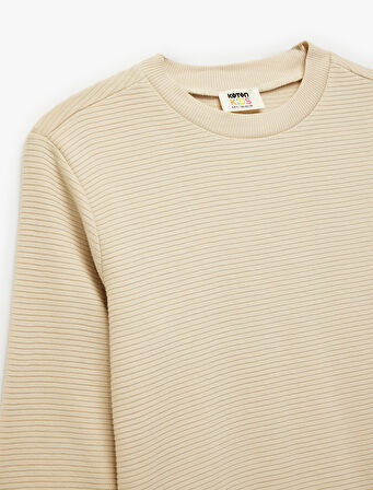 Pamuklu Uzun Kollu Bisiklet Yaka Basic Okul Sweatshirt