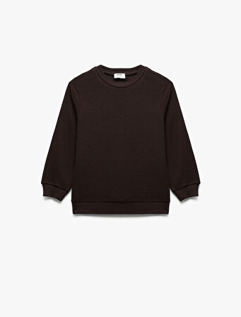 Pamuklu Uzun Kollu Bisiklet Yaka Basic Okul Sweatshirt