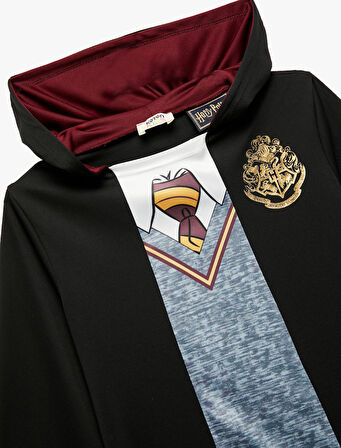 Harry Potter Kostüm Elbise Lisanslı Kapşonlu Baskı Detaylı Uzun Kollu