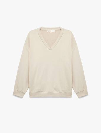 V Yaka Uzun Kollu Rahat Kalıp Triko Pijama Üstü 