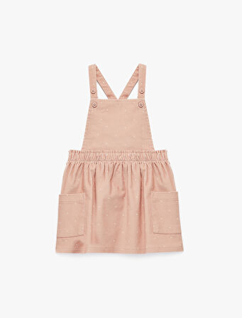 Pamuklu Kare Yaka Çapraz Askılı Cep Detaylı Puantiyeli Mini Elbise