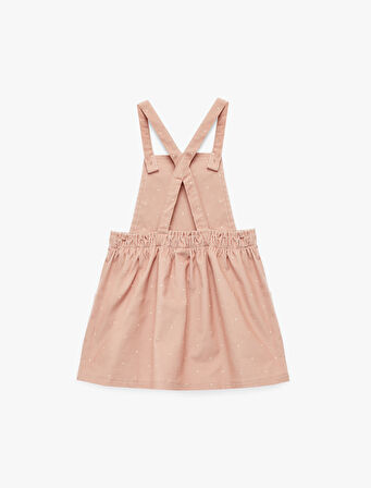 Pamuklu Kare Yaka Çapraz Askılı Cep Detaylı Puantiyeli Mini Elbise