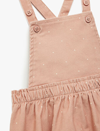 Pamuklu Kare Yaka Çapraz Askılı Cep Detaylı Puantiyeli Mini Elbise