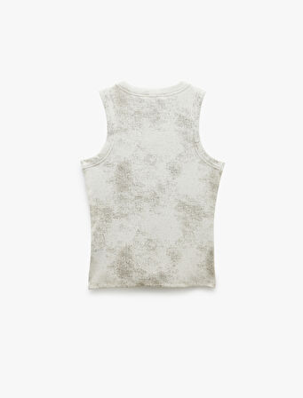 Pamuklu Kolsuz Slim Fit Metalik Baskılı Halter Yaka Atlet