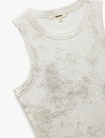 Pamuklu Kolsuz Slim Fit Metalik Baskılı Halter Yaka Atlet