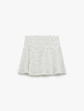 Drape Detaylı Slim Fit Puantiye Desenli Mini Kloş Etek