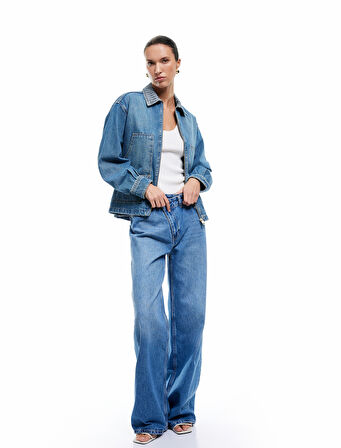 Bol Paça Cepli Düğmeli Jean Pantolon - Loose Straight Fit Jean