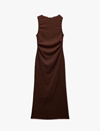 Kolsuz Büzgülü Midi Elbise