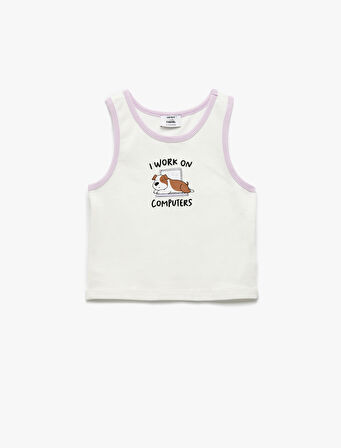 Köpek Baskılı Bisiklet Yaka Kolsuz Pamuklu Atlet