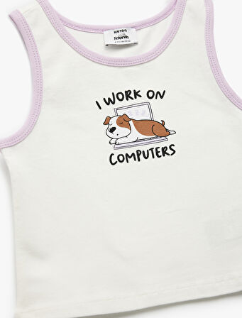 Köpek Baskılı Bisiklet Yaka Kolsuz Pamuklu Atlet