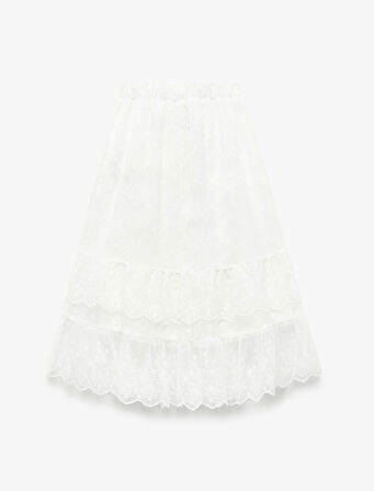 Beli Lastikli Kat Detaylı Pamuk Astarlı Midi Tül Etek