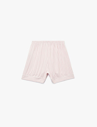 Beli Bağcıklı Çizgili Rahat Kalıp Şort Pijama Altı