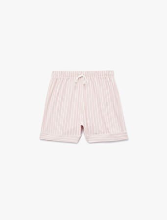 Beli Bağcıklı Çizgili Rahat Kalıp Şort Pijama Altı