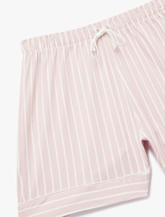 Beli Bağcıklı Çizgili Rahat Kalıp Şort Pijama Altı