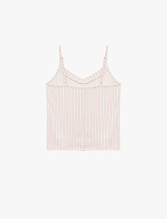 Rahat Kalıp V Yaka İnce Askılı Pijama Üstü