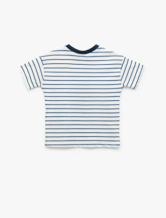 Kısa Kollu Bisiklet Yaka Pamuklu Çizgili Lisanslı Mickey Mouse Tişört