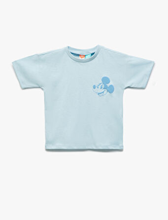 Mickey Mouse Lisanslı Bisiklet Yaka Kısa Kollu Baskılı Tişört