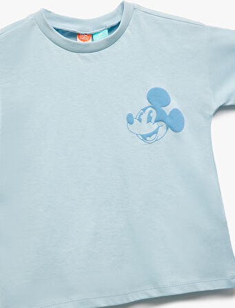 Mickey Mouse Lisanslı Bisiklet Yaka Kısa Kollu Baskılı Tişört